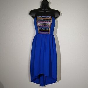 Maurices Royal Blue Strapless Tribal HiLo Dress XS